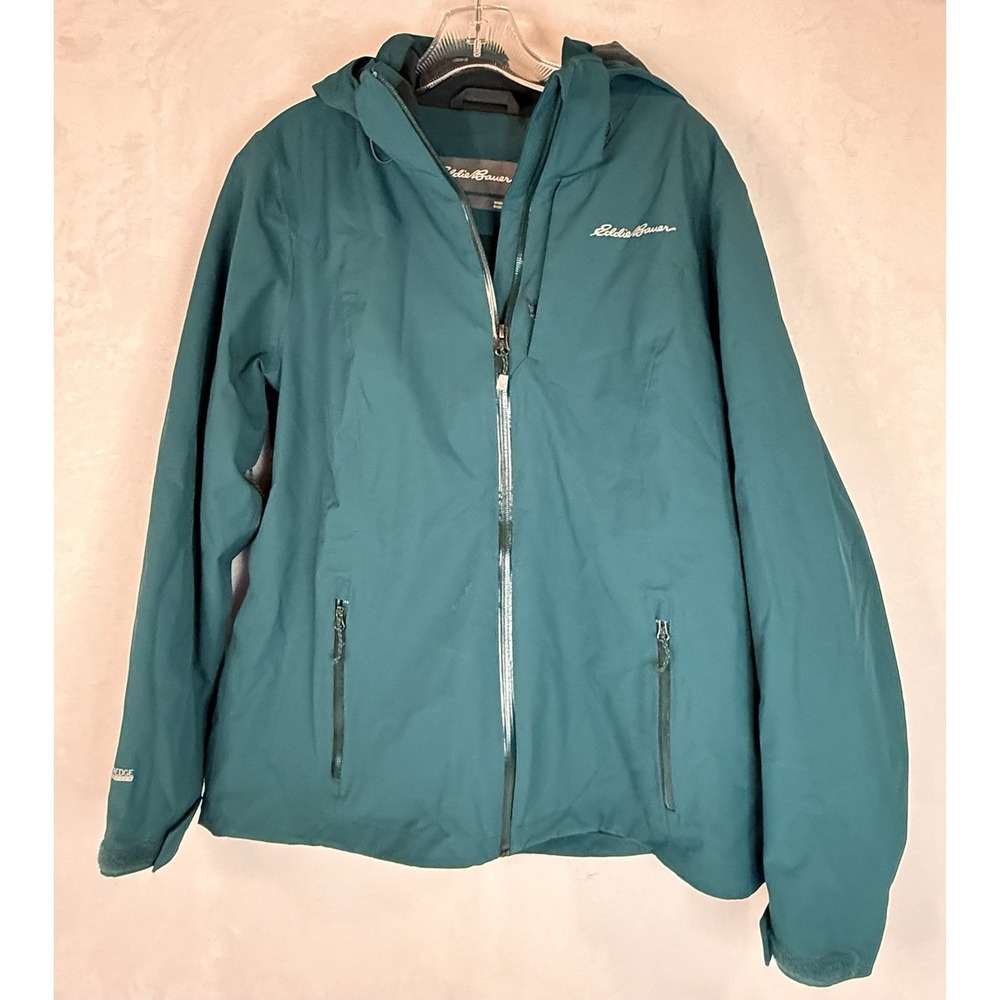 Eddie Bauer Teal Soft Shell Jacket L Hooded Fleece Lined Outdoor Coat Pockets